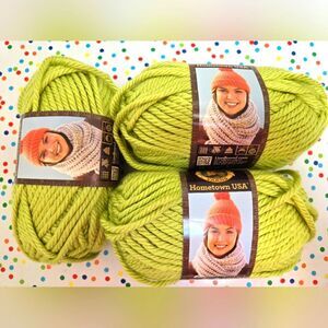 LION BRAND YARNS HOMETOWN MONTEREY LIME 3 Skeins, 5 Oz Ea
